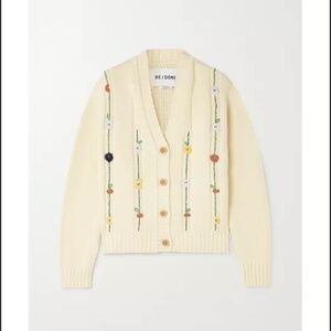 Re/Done Embroidered Cable Knit Cardigan XS